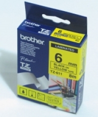 Консуматив Brother TZe-611 Tape Black on Yellow , Laminated, 6mm - Eco