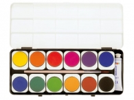 Бои акварелни PRIMO, 12 цвята вадещи се+бяла темпера в тубичка