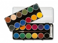 Бои акварел PRIMO, 24 цвята вадещи се + тубичка бяла боя в метална кутия