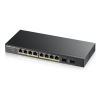 Комутатор ZyXEL GS1900-10HP, 8-port GbE L2 PoE Smart Switch + 2 SFP slots, 802.3at, desktop, fanless, 70 Watt