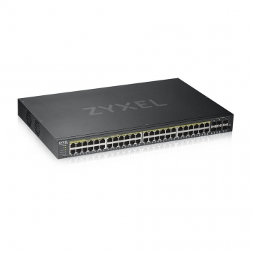 Комутатор ZyXEL GS1920-48HPv2, 50 Port Smart Managed PoE Switch 44x Gigabit Copper PoE and 4x Gigabit dual pers., hybrid mode, standalone or NebulaFlex Cloud, 375 Watt PoE