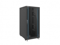 Комуникационен шкаф Lanberg rack cabinet 19" free-standing 27U / 800x1000 self-assembly flatpack with glass door, black