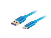 Кабел Lanberg USB-C(M) ->  USB-A (M) 2.0 cable 1m, blue premium 5A
