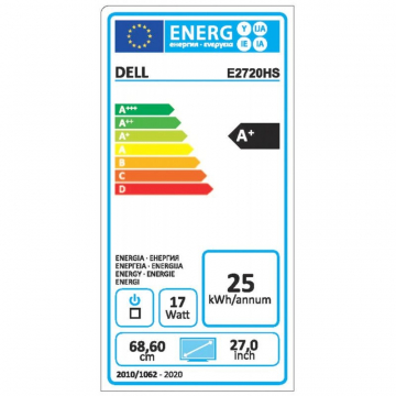 Монитор Dell E2720HS, 27" Wide LED Anti-Glare, IPS Panel, 5ms, 1000:1, 300 cd/m2, 1920X1080 Full HD , VGA, HDMI 1.4, Height adjustabile, Tilt, Speakers, Black