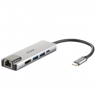 USB хъб D-Link 5-in-1 USB-C Hub with HDMI/Ethernet and Power Delivery